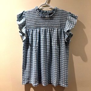 Summer tops Butterfly sleeves -Plaid